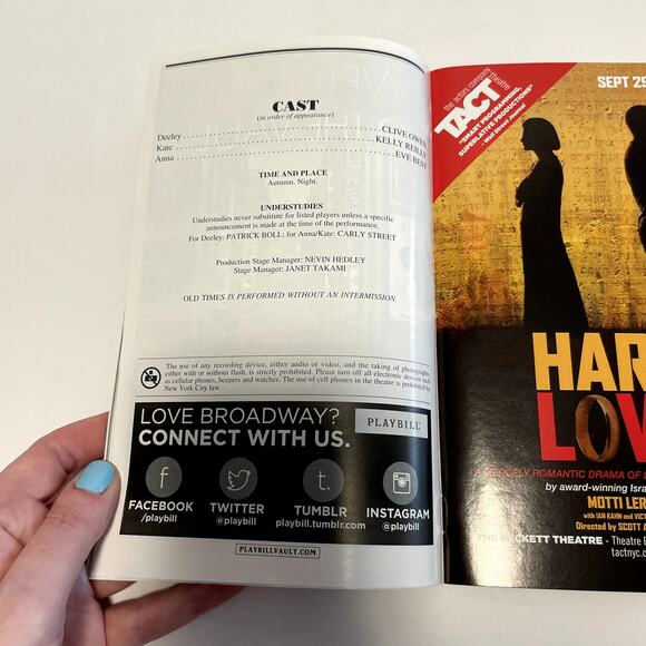 Old Times Opening Night Playbill Broadway Clive Owen Kelly Reilly Eve Best - Picture 11 of 12